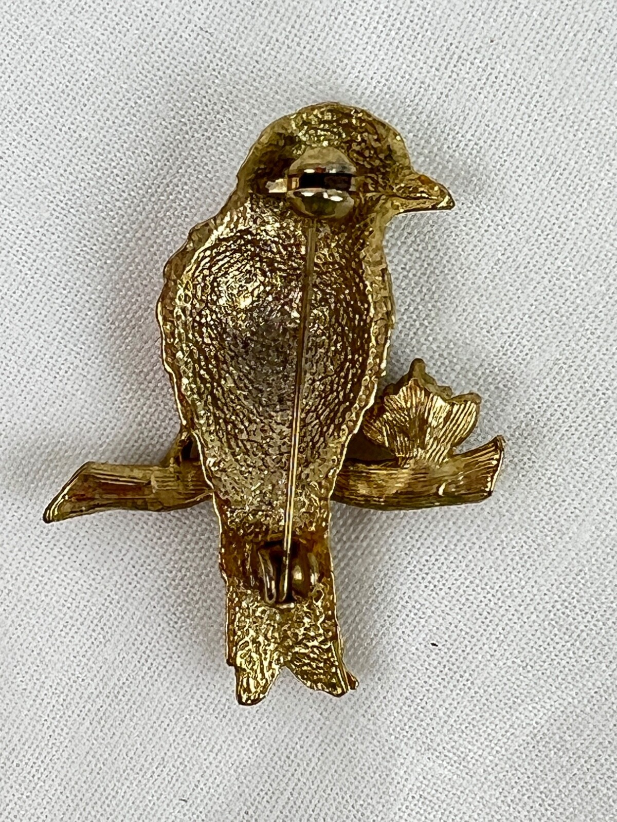 Lot of 3 Gold Tone Bird Brooches Pins Jelly Belly Rhinestones Red Orange Cream