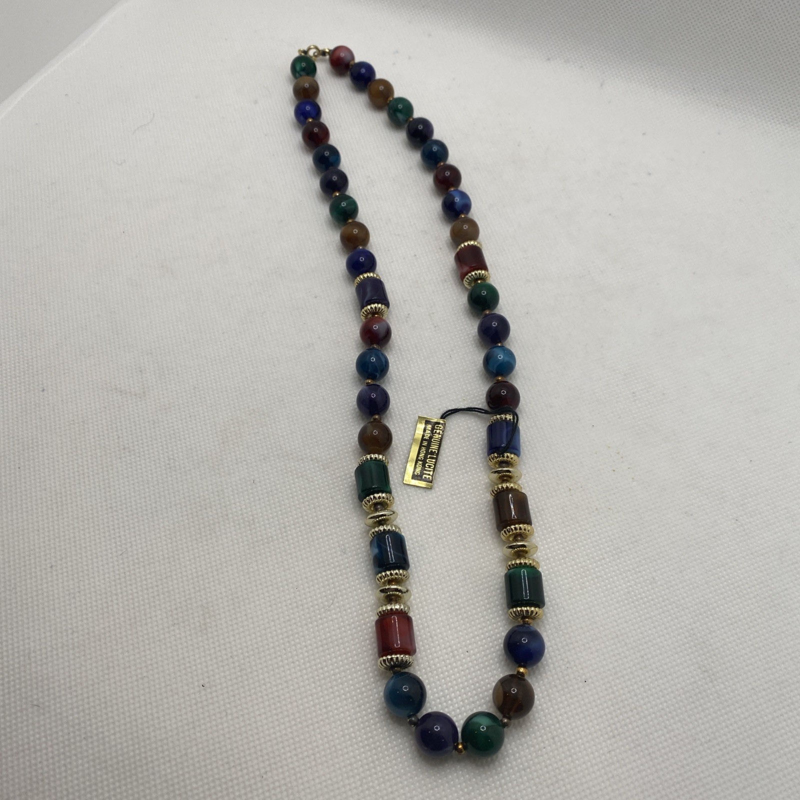 Vintage Genuine Lucite Necklace With Tag Made In Hong Kong