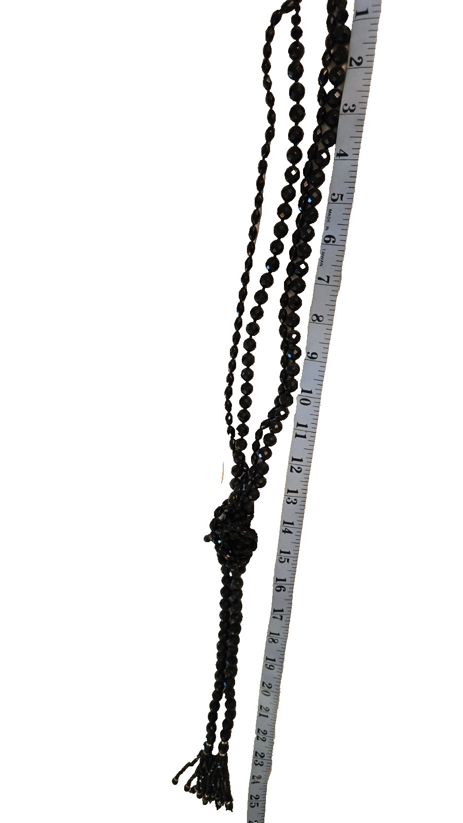 Coldwater Creek Black Flapper Necklace Glass Bead Rope Opera Lariat Sautoir VTG