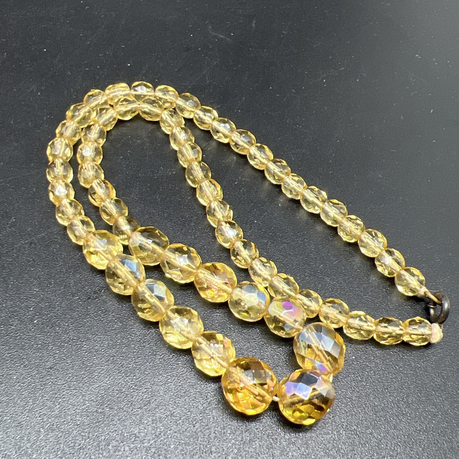 Vintage faceted Yellow Crystal Glass beaded 16” Necklace 4593