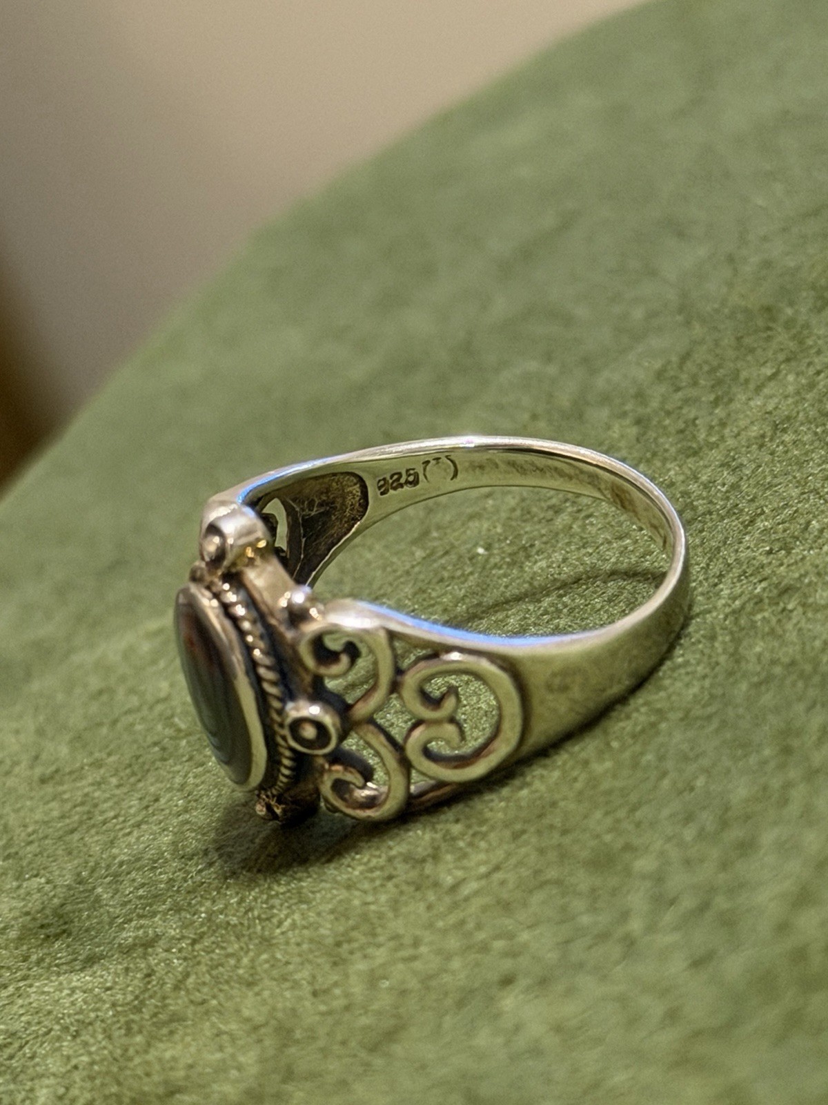 Vintage Bali Filigree Abalone Shell Ring Sterling Silver 925 Marquise