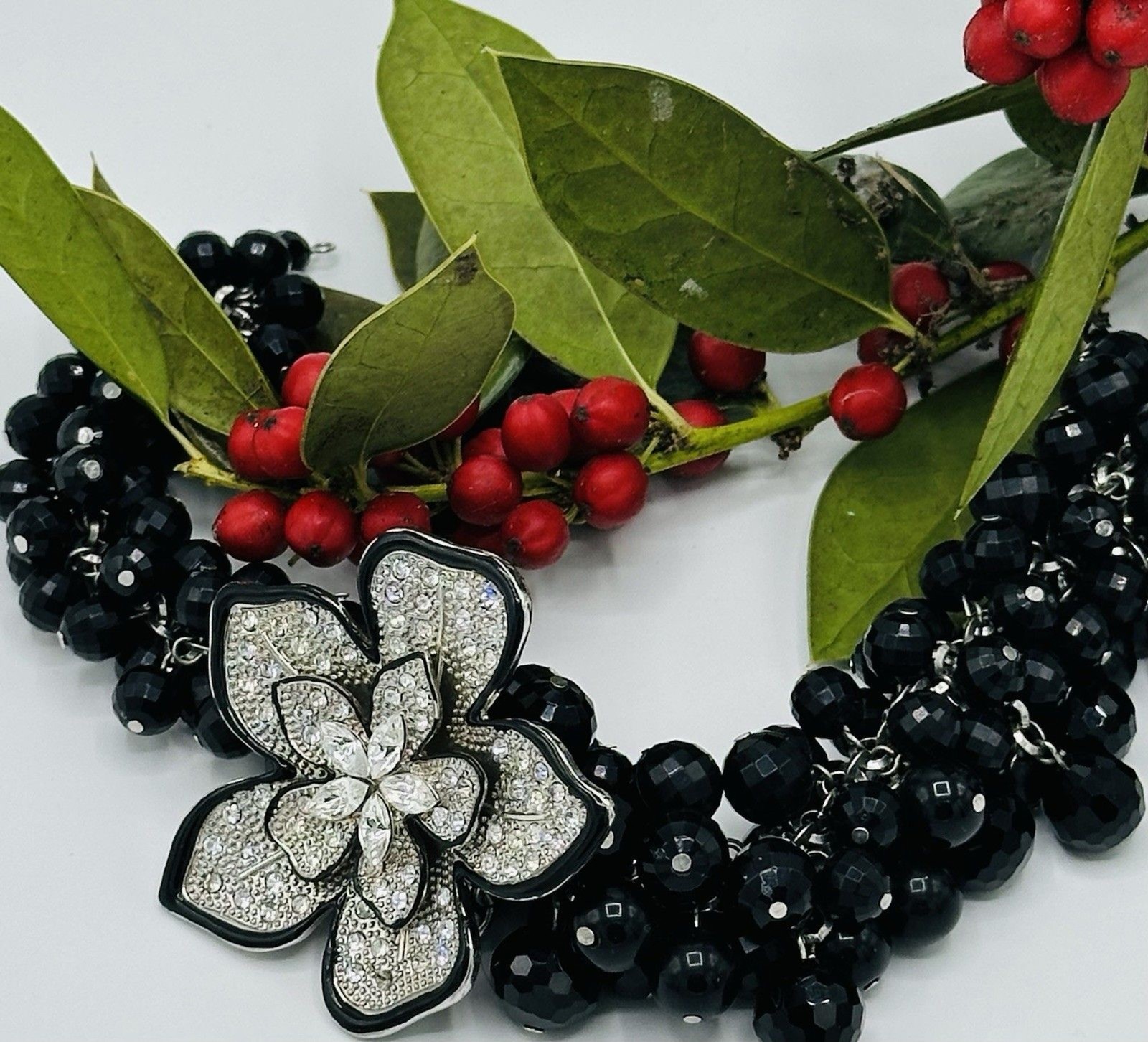 Vtg Faceted Multi-Strand Art-Deco Goth Glam Maximalist Chunky Statement Crystal