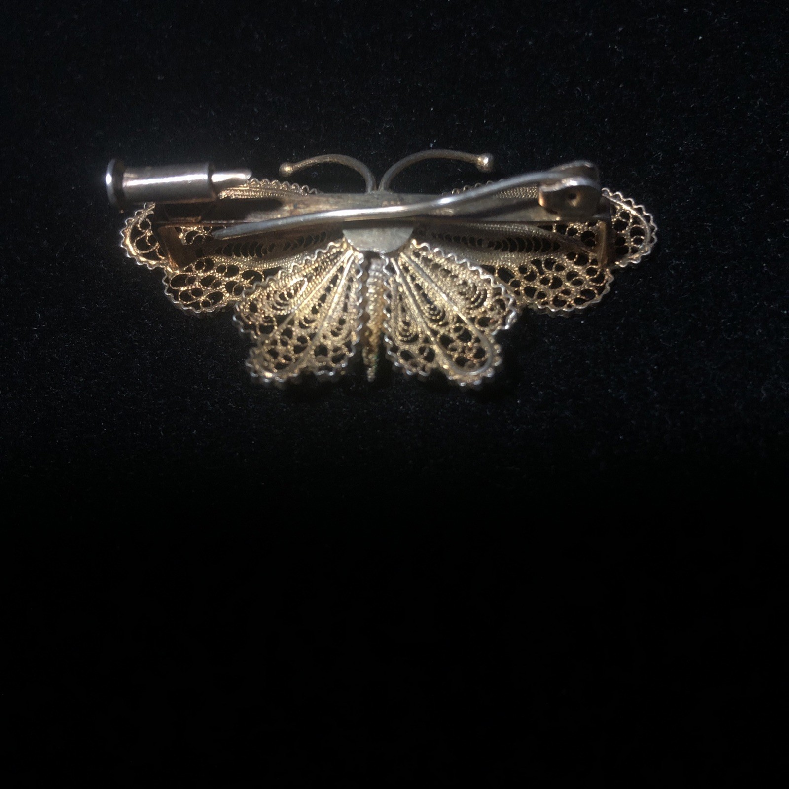 Vintage 800 Silver Gold Wash Filigree Enameled Butterfly Pin Brooch