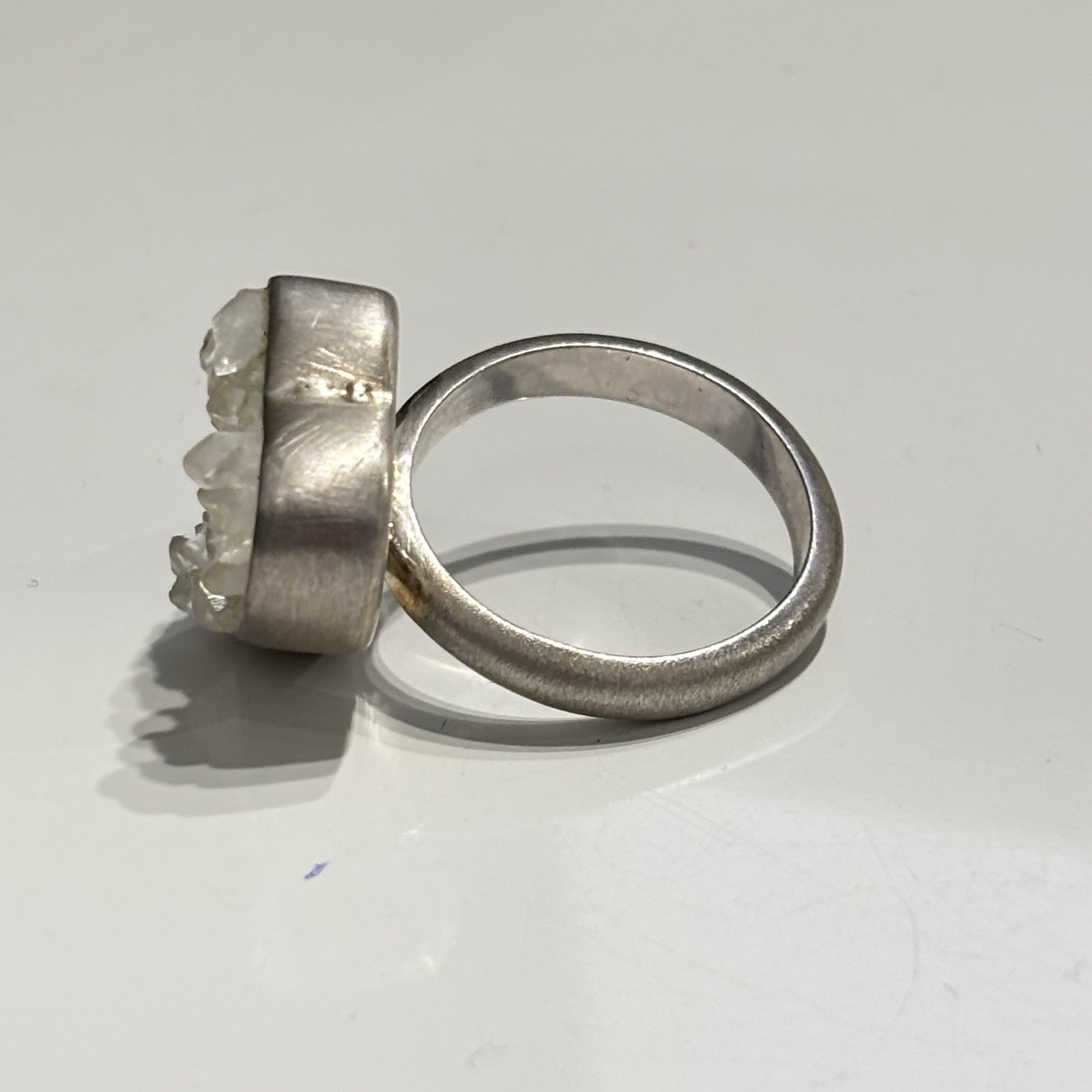 Vintage Brutalist TM 950 Sterling Silver Raw Geode Druzy Crystal Ring 8.5