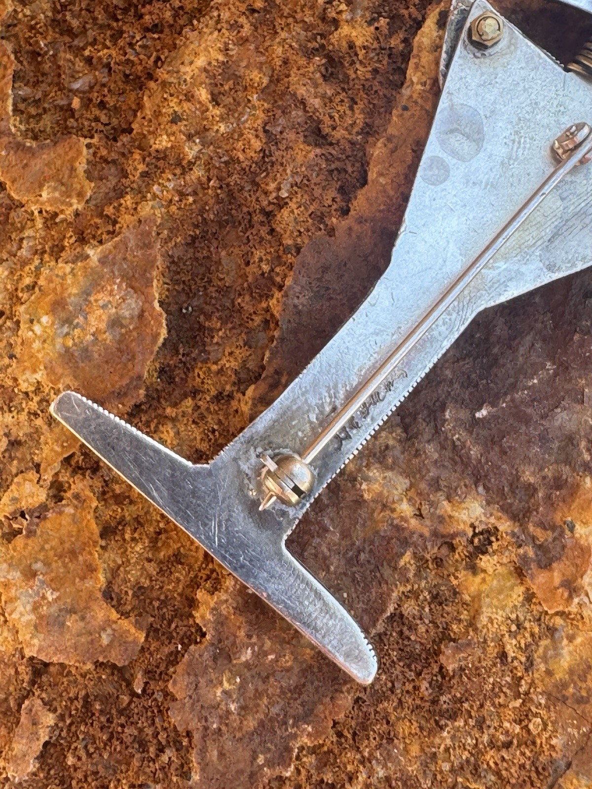 Sterling Silver Artisan Brooch, Mixed Metals Signed 15 Grams 3 1/4”