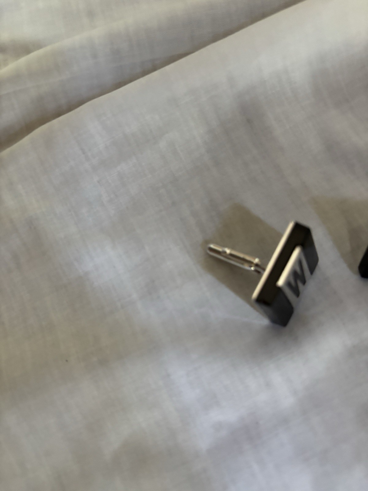 Vintage SWANK Cuff Links Tie Clip “W” Set Initial Silvertone Black Signed