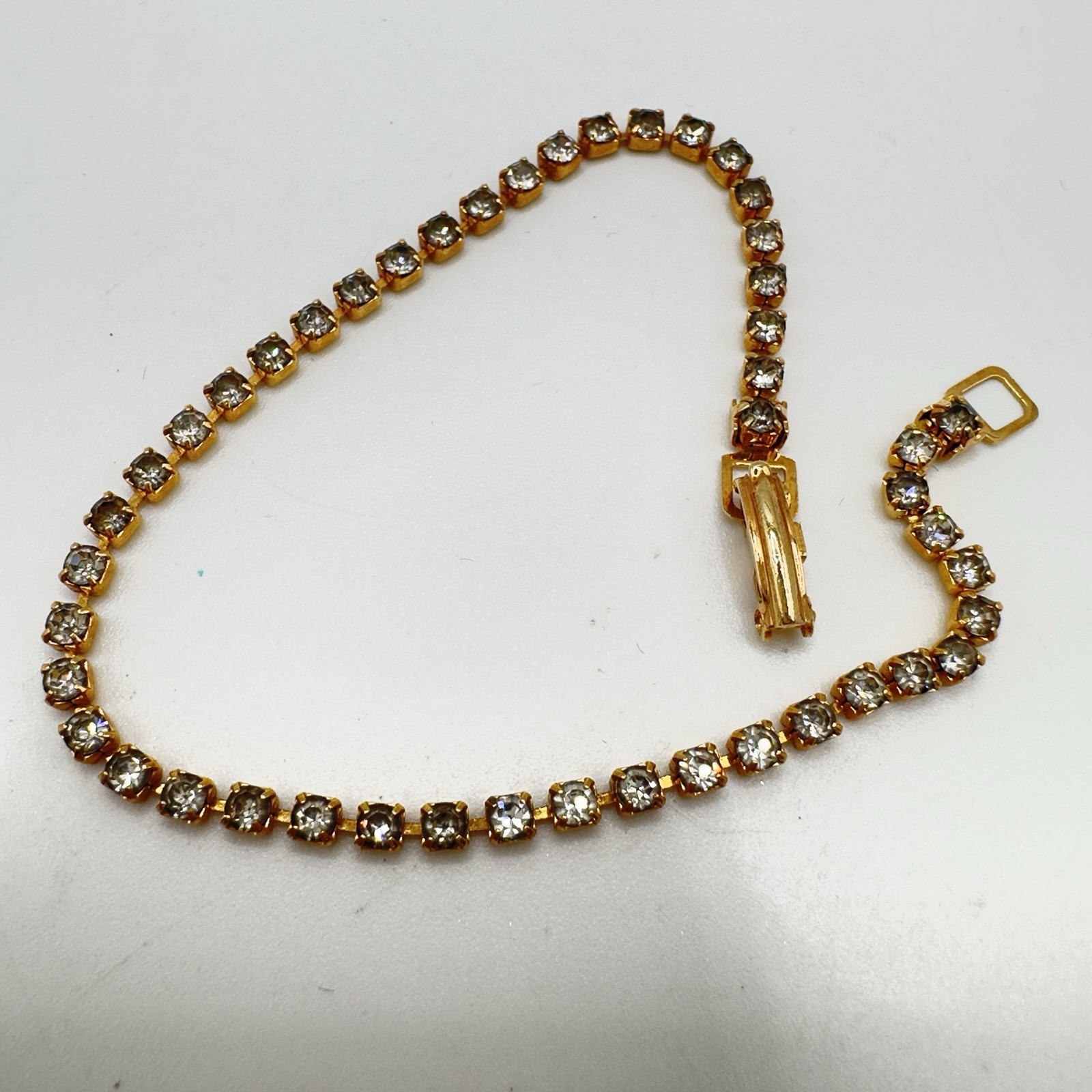 Vintage Swarovski Crystal Tennis Bracelet by Savvy With Box Dainty Gold Tone 7