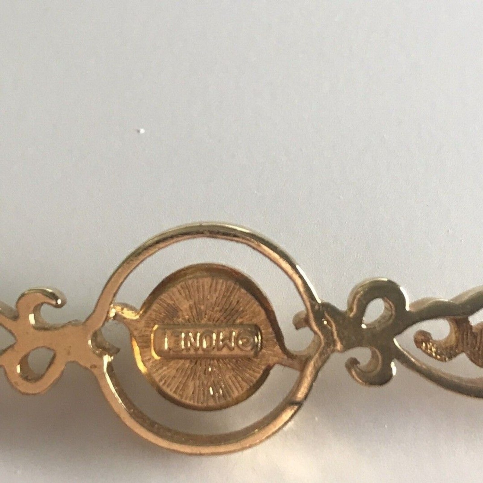Vintage Monet Jewelry Brooch Pin Signed Gold Tone Faux Pearl