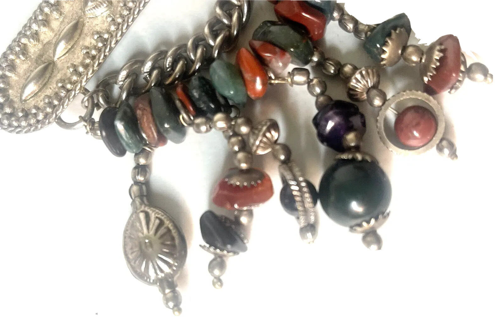 Vintage Hand Crafted Brooch Genuine Stone Chunks Unknown Metal Made In India