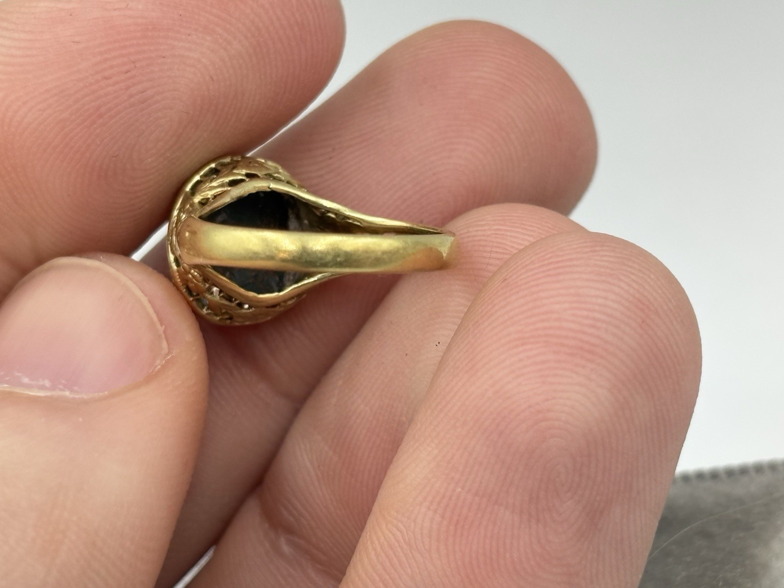 Antique Art Deco 14k Gold Filigree Bloodstone Ring Vintage