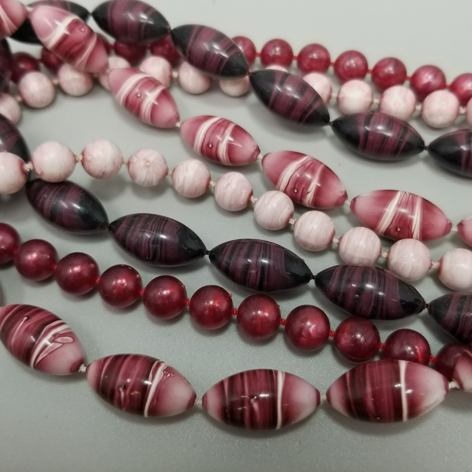 Vintage 8 Strand Pink Red Purple Beaded Necklace 18 Inch Fancy Clasp
