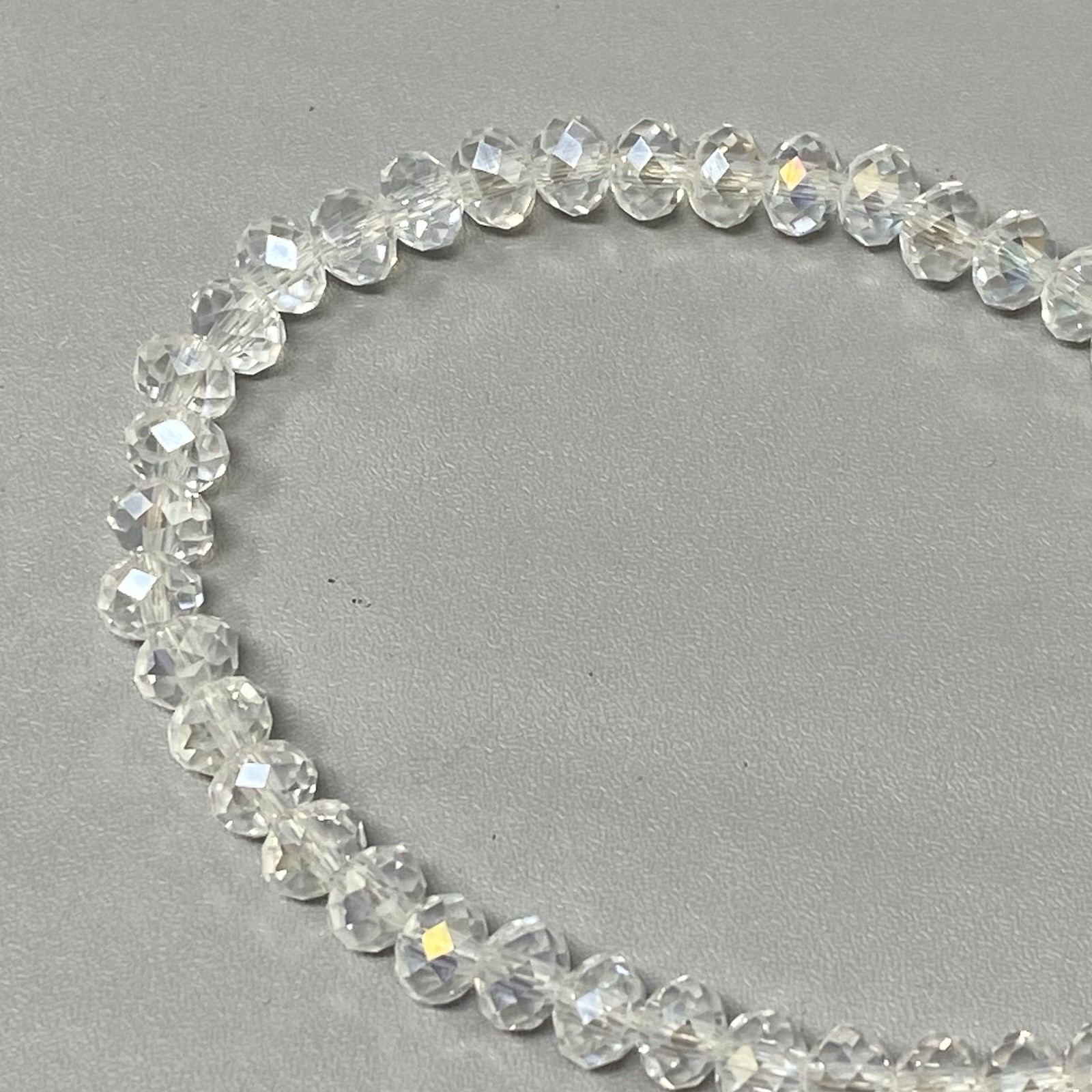 Mini Clear Glass Beaded Bracelet Faceted Rondelle Stretch Fire Polished 7″