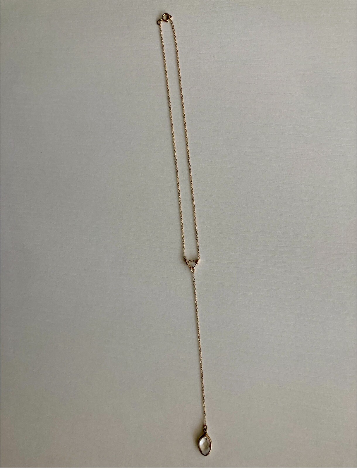 14k Yellow Gold Filled Quartz Pendant Chain Necklace Y Drop 15in plus 4in Drop