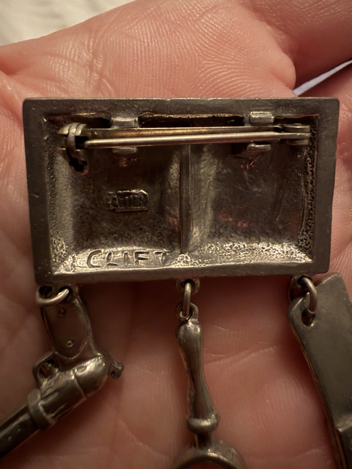 Vintage Clift Pewter “It Was A Dark And Stormy Night” Mystery Book Brooch Charms