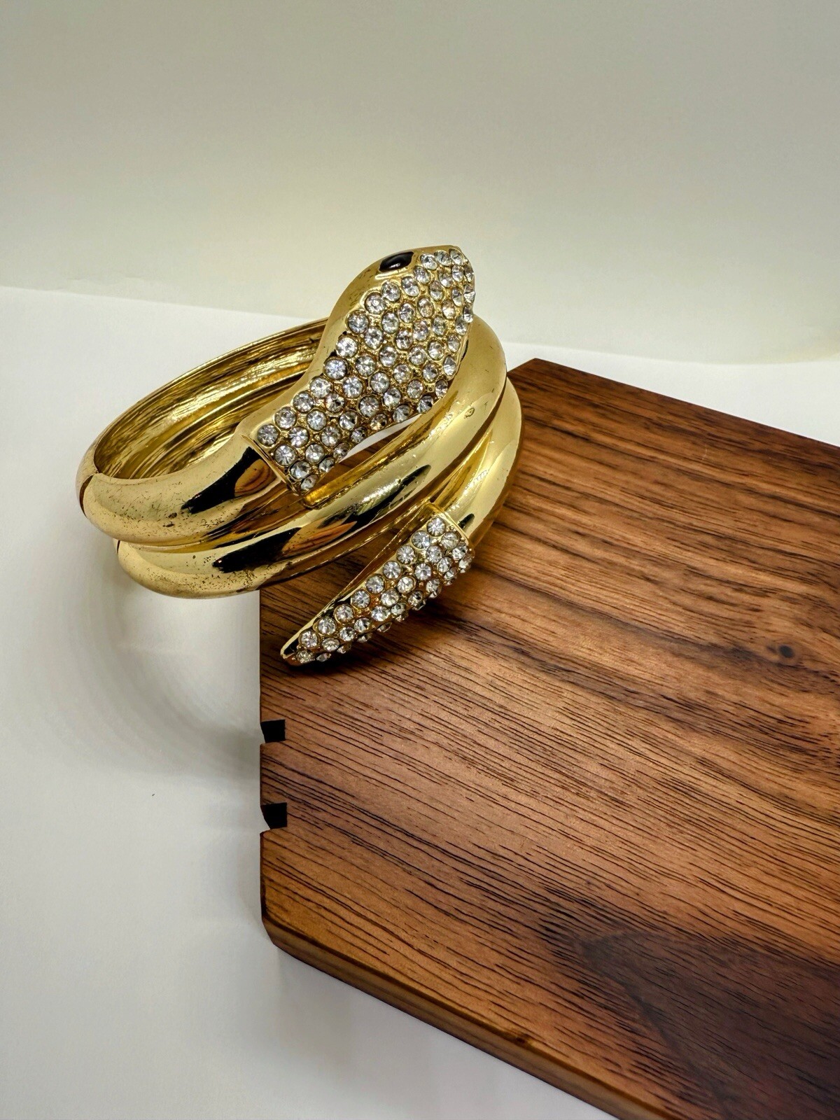 Gold Tone Rhinestone Snake Wraparound Hinge Bracelet – 2 3/8 Inch Inner D