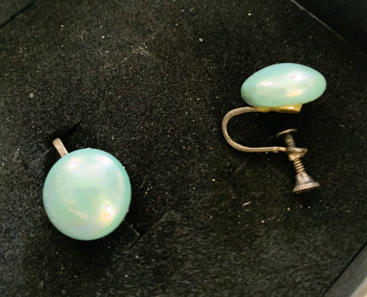 Aqua/light teal small hemisphere screw-on earrings in gift box