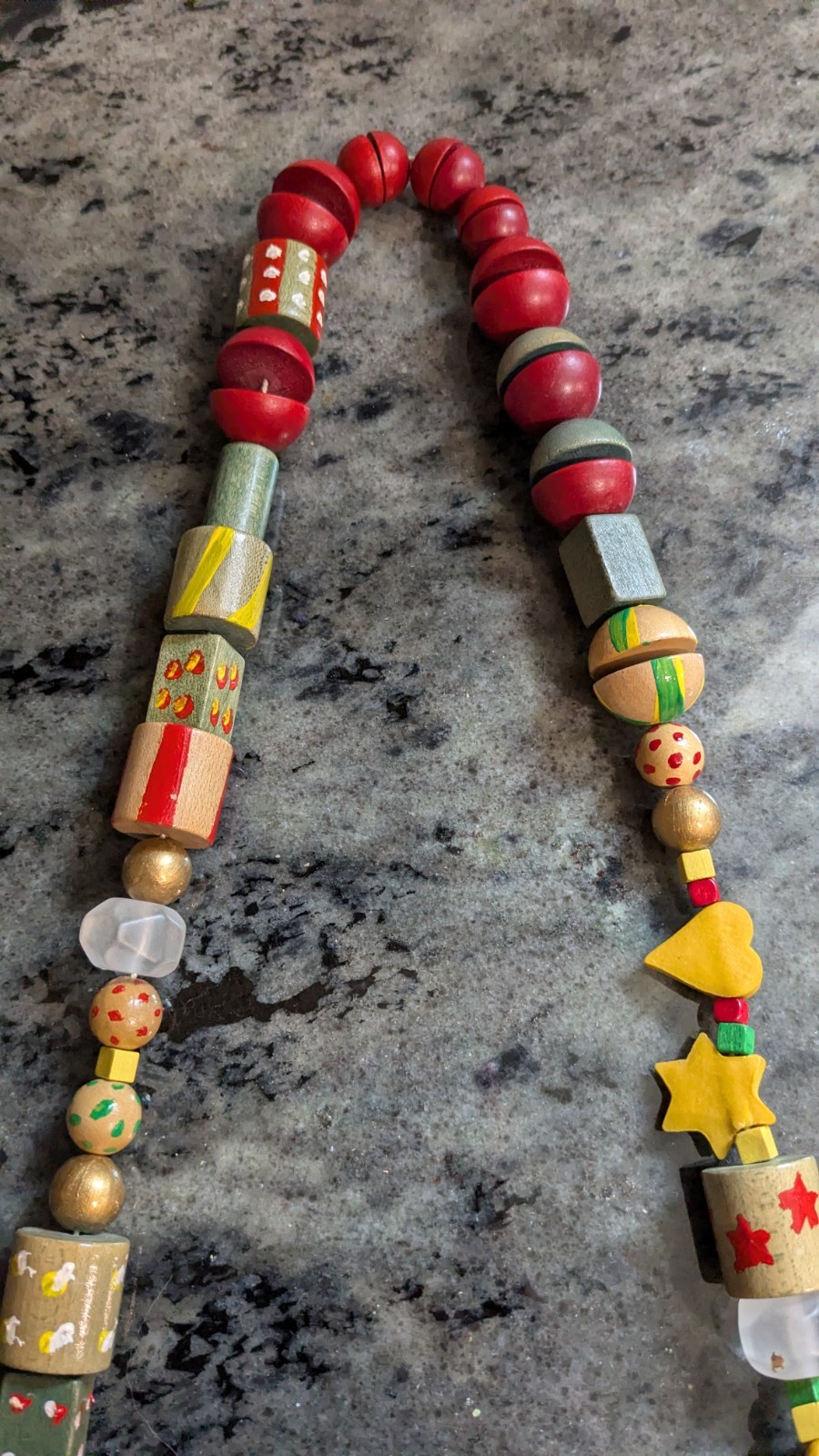 Vintage 1970 Parrot Carved Bird Tropical Theme Necklace Wood Beads Hand Painted