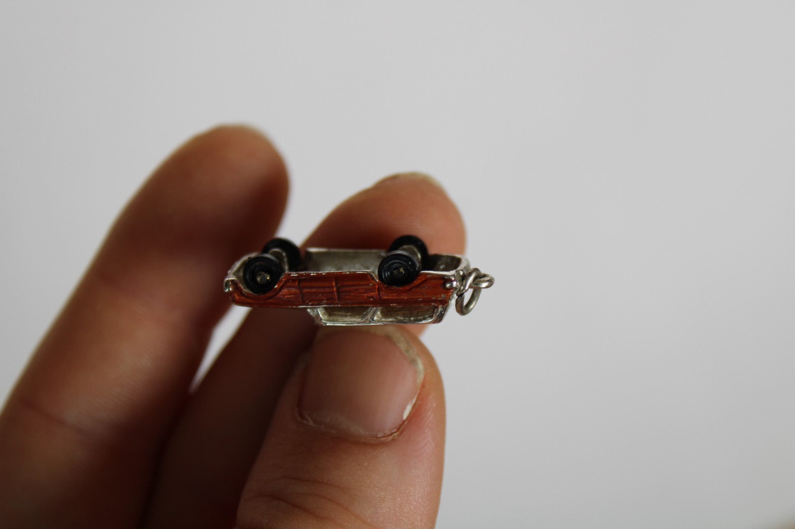 Vintage Sterling Silver Painted Enamel Station Wagon Car Charm