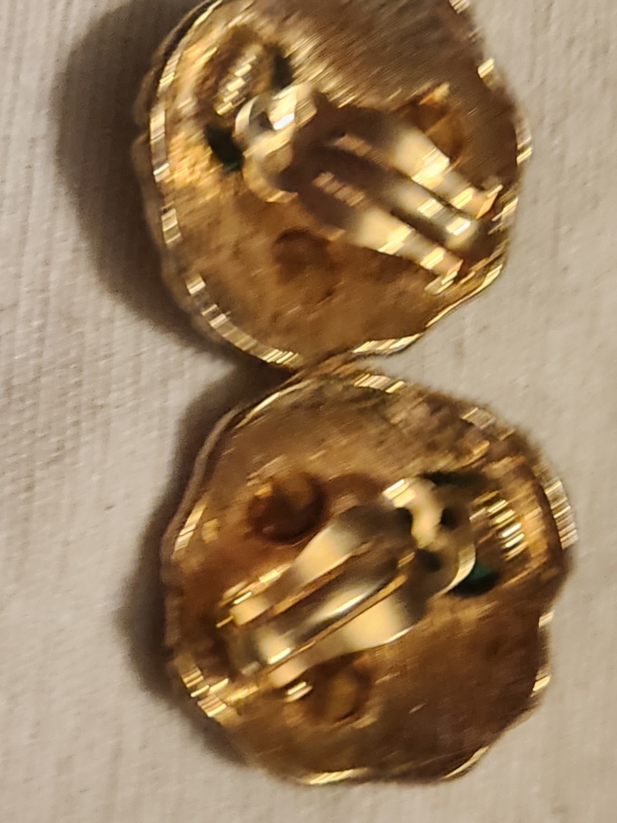 Vintage 80s Gold Tone Green Cabochon Clip-On Earrings Brutalist Style Red Blue