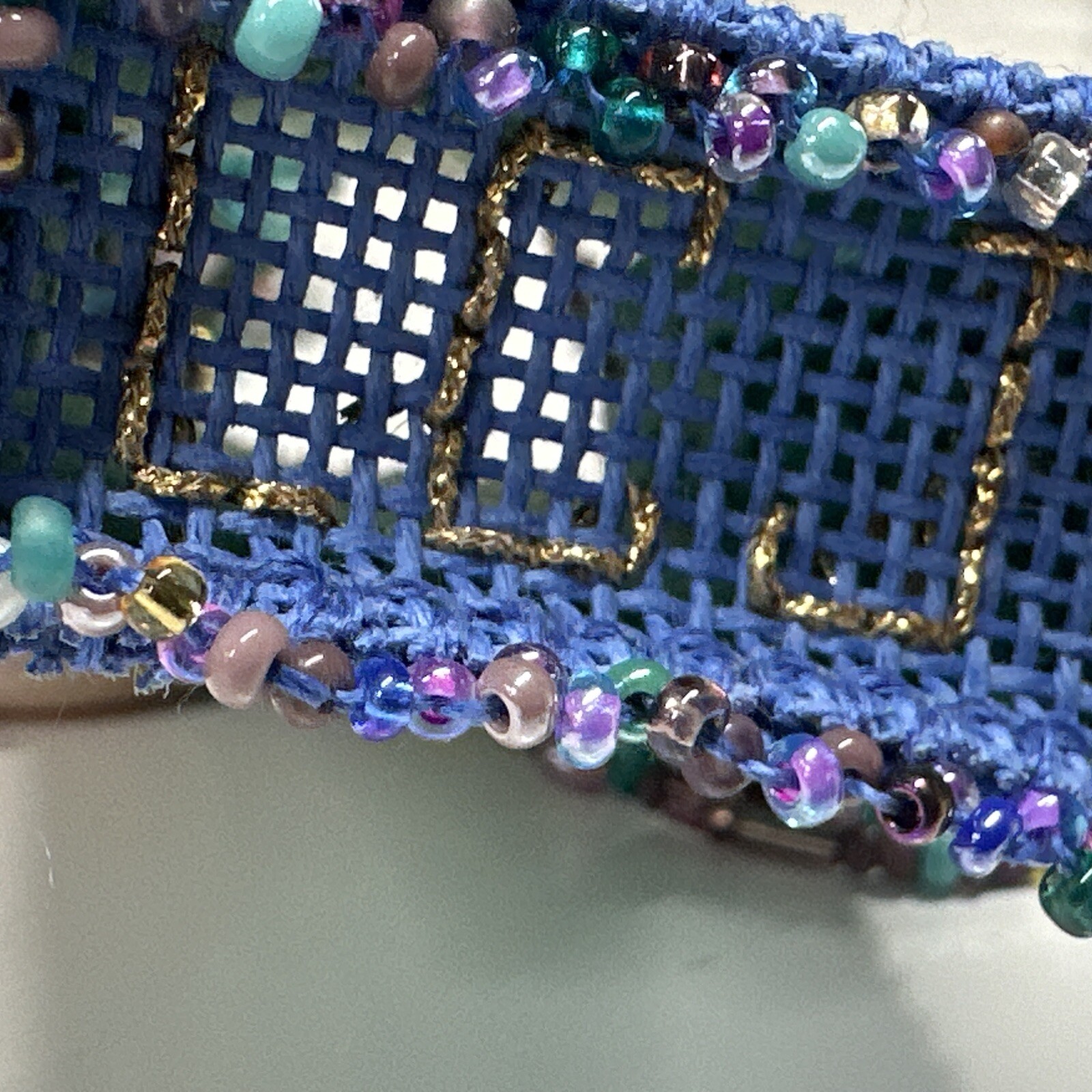 Vintage Handmade Blue Seed Bead Purse Necklace With Beaded Fringe-Bo Ho-Hippie