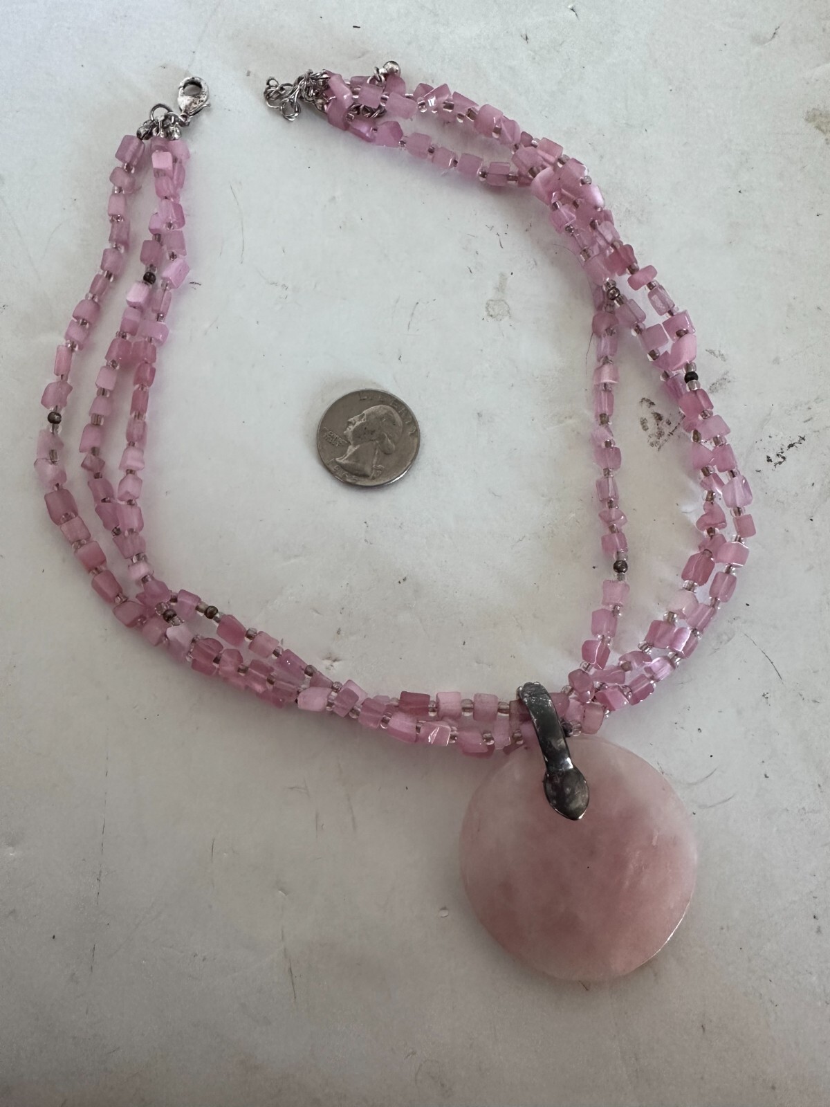 Vtg Pink Stone Multi Strand Necklace N1085