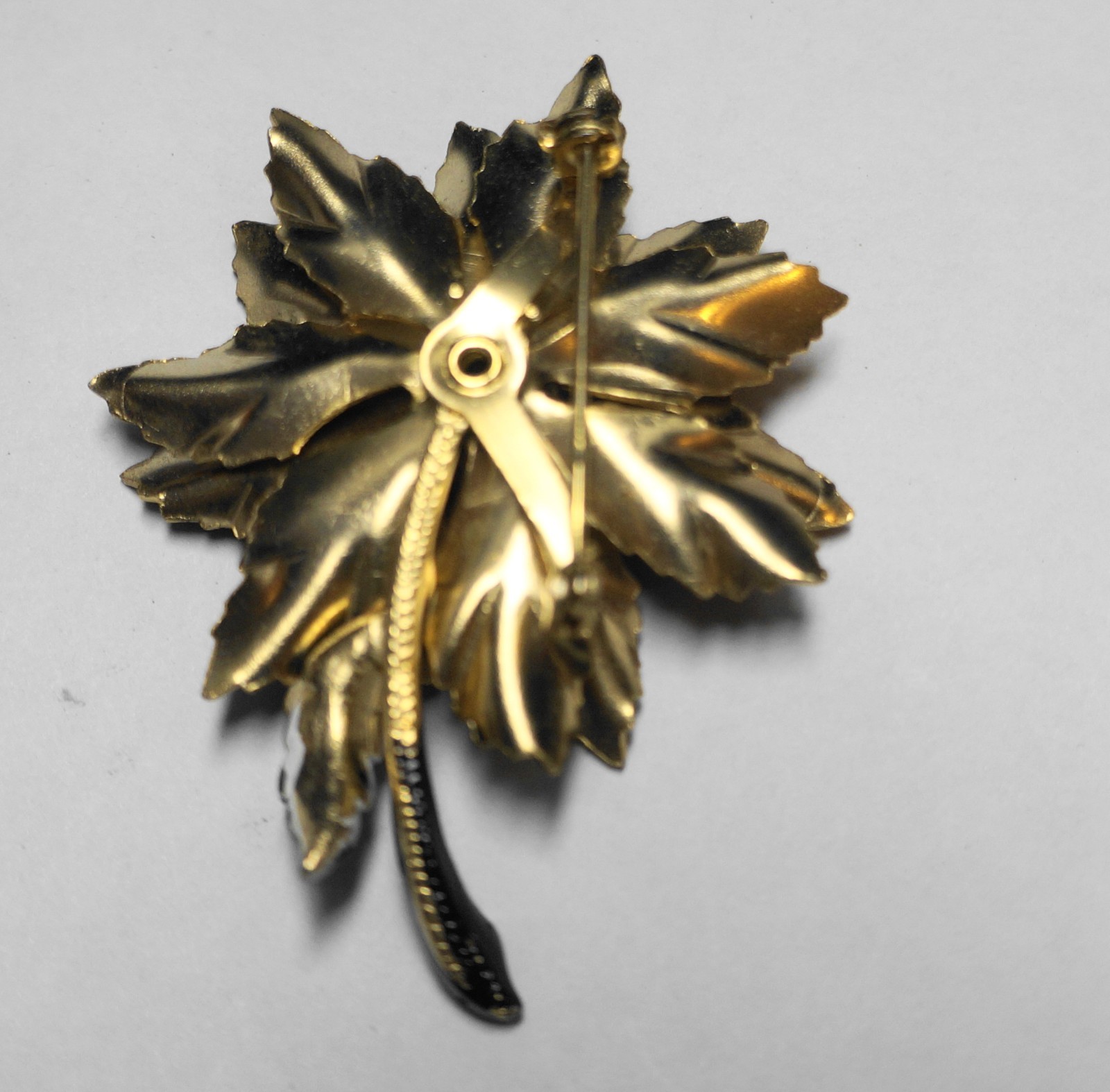 Chocolate Brown Bronze Tone Amber Topaz Rhinestone Flower Pin