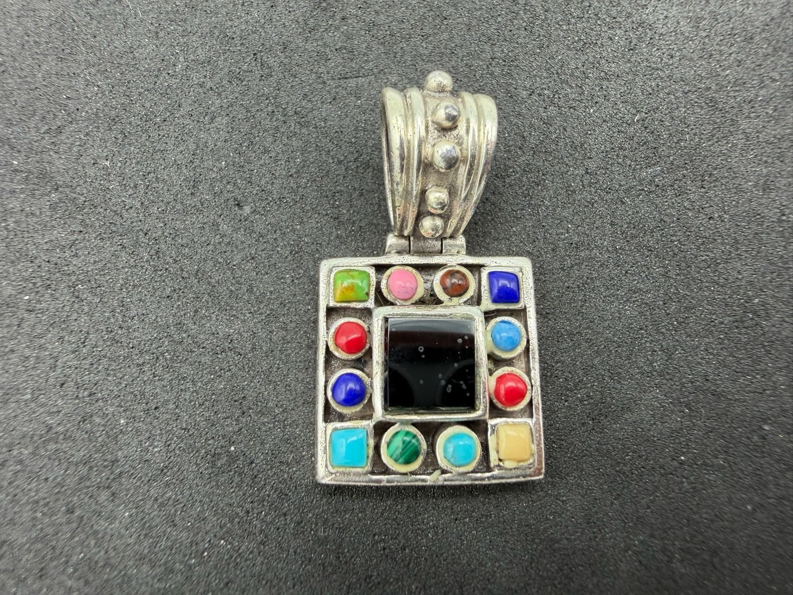 5.00g Vintage Sterling Silver 925 Multi Color Inlay Square Pendant M