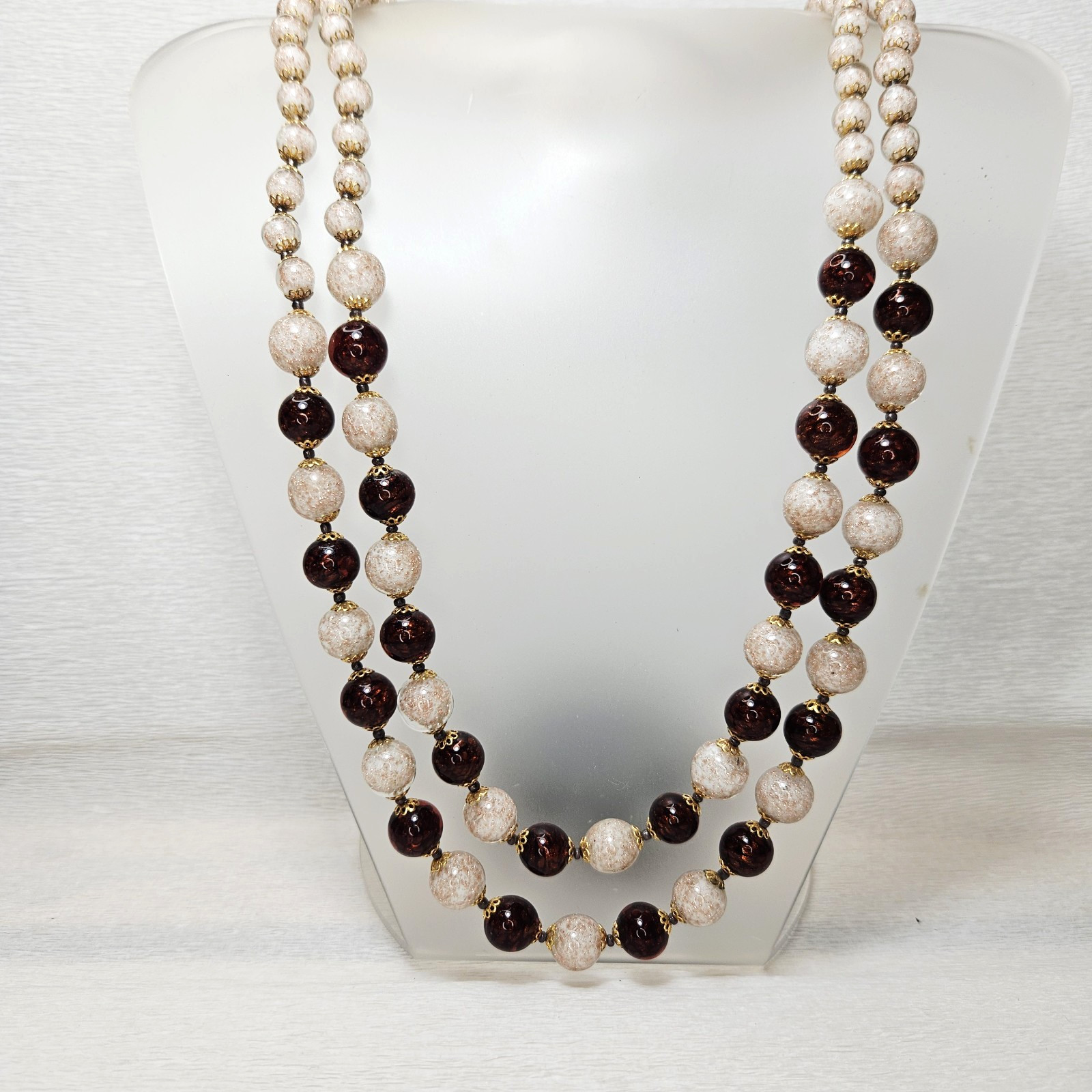 Venetian Sommerso Brown White Necklace Aventurine Glittery Matching Clasp