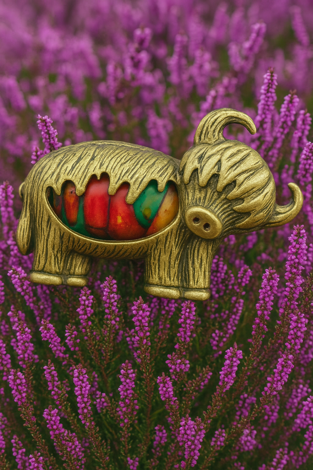 Highland Cow Vibrant Colored Brooch crafted in Scotland from Heather and Pewter