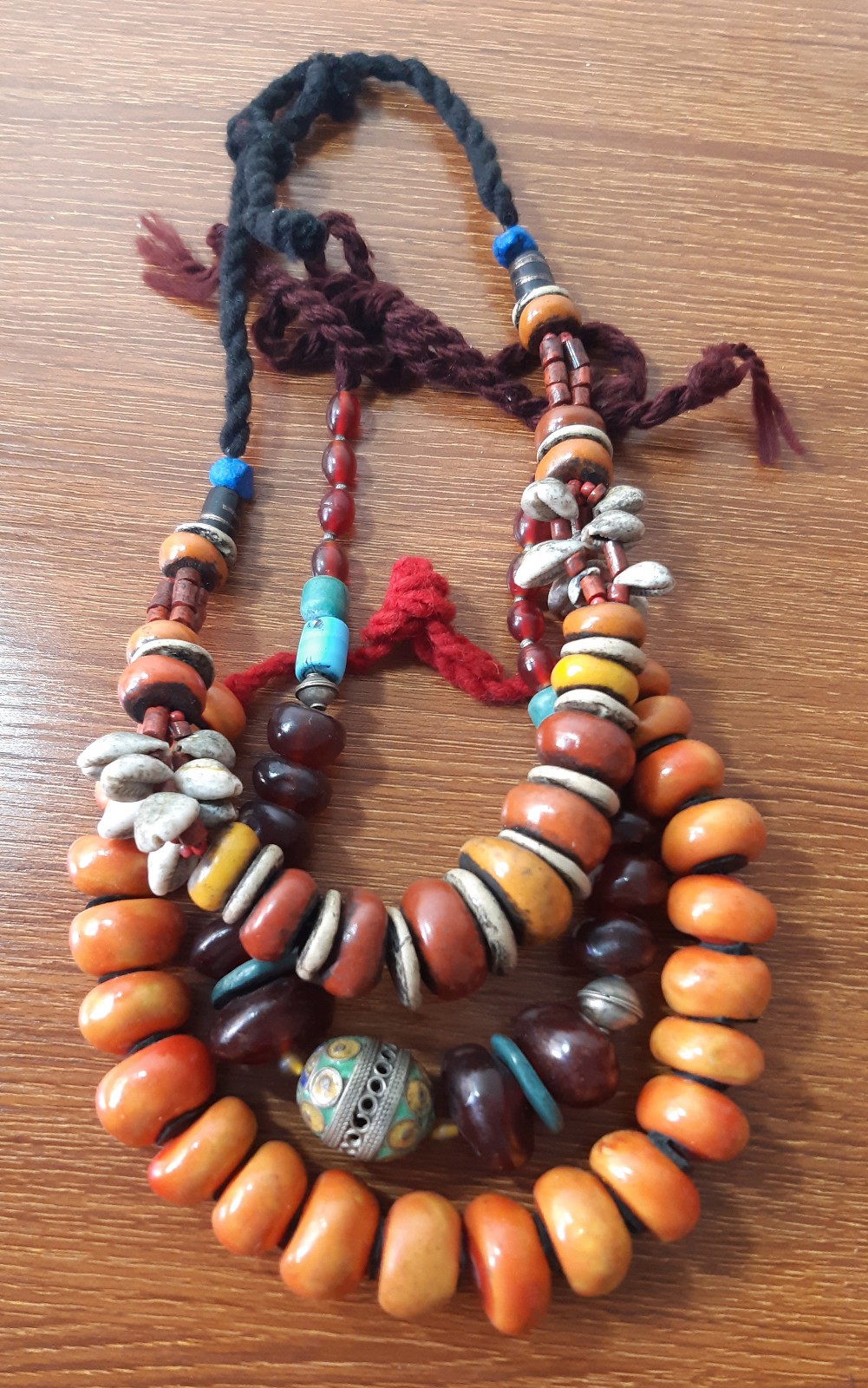 3 old Handcrafted Berber Necklace resin Bead Amber Color Artisan Jewelry Morocco