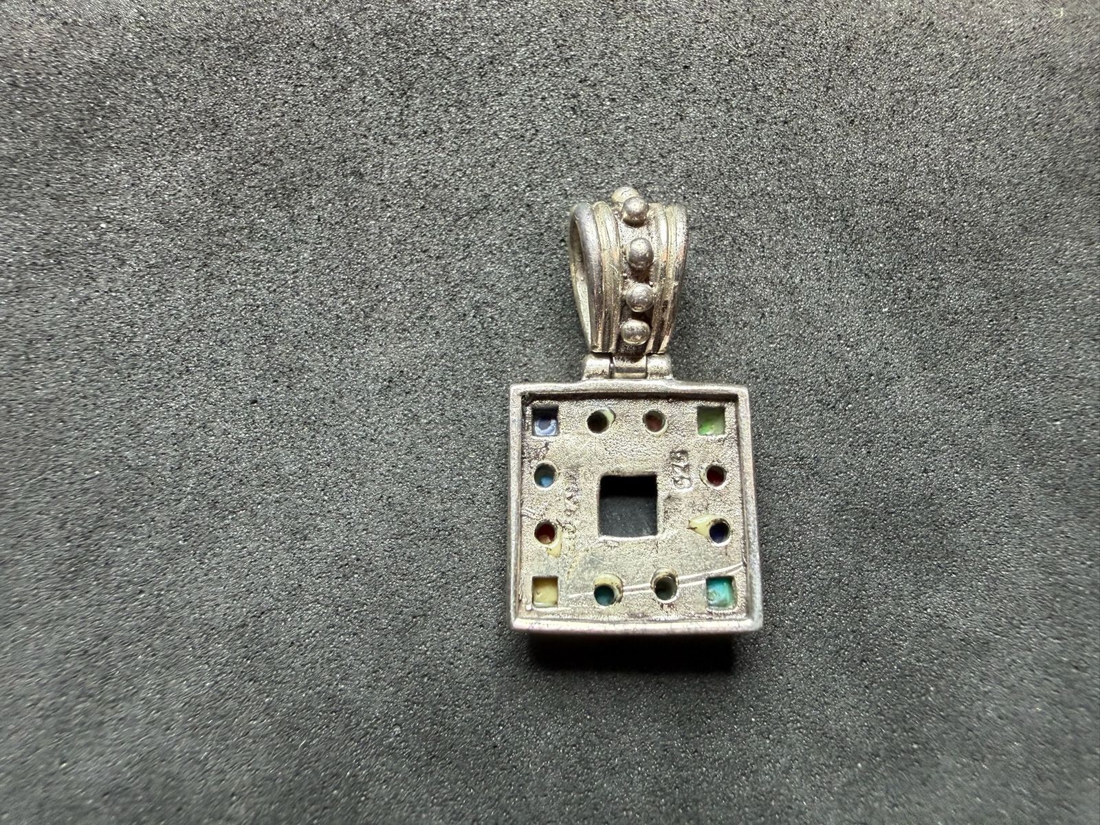 5.00g Vintage Sterling Silver 925 Multi Color Inlay Square Pendant M