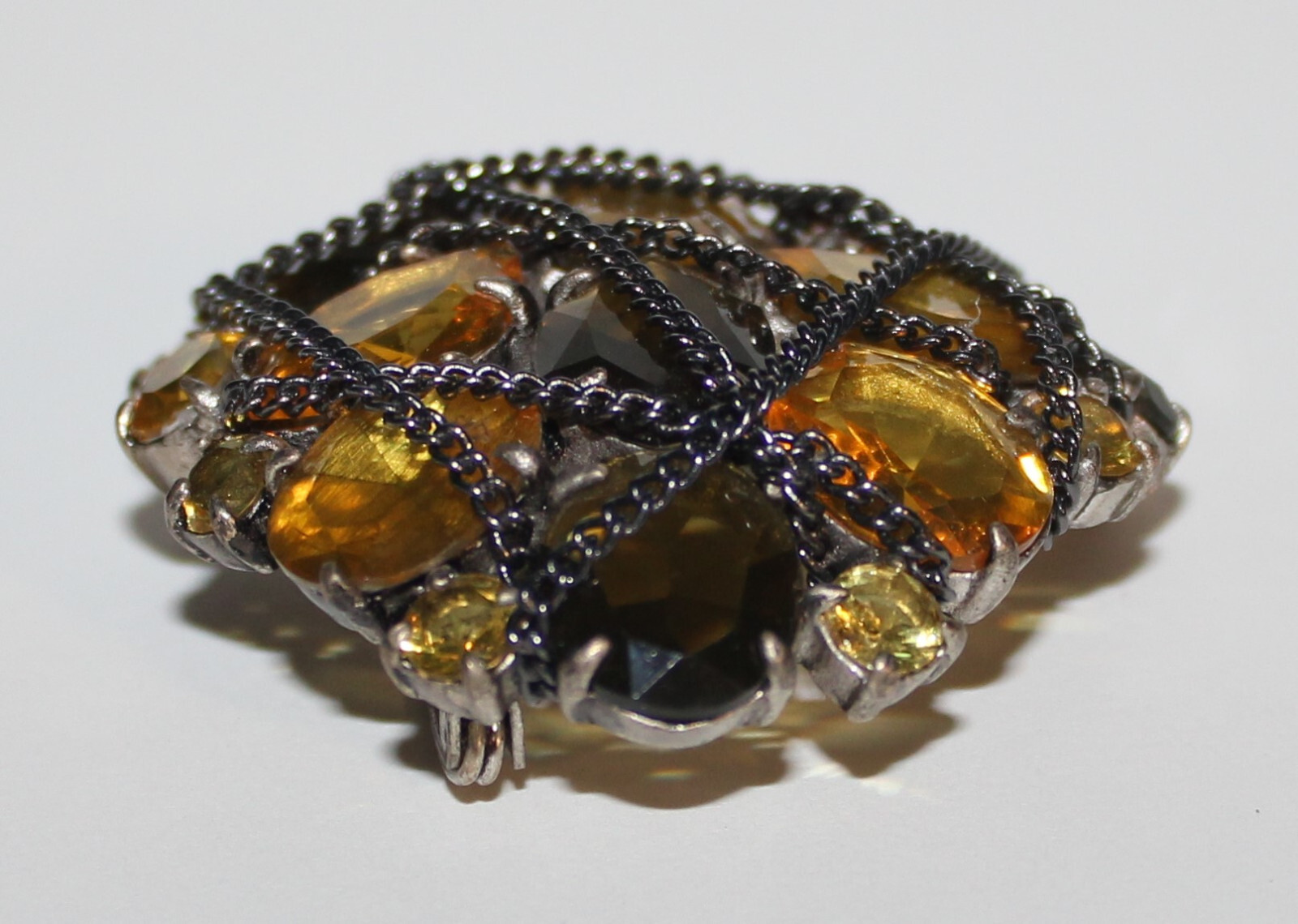 Stella and Dot After the Rain Yellow Brown Art Glass Brooch SM2