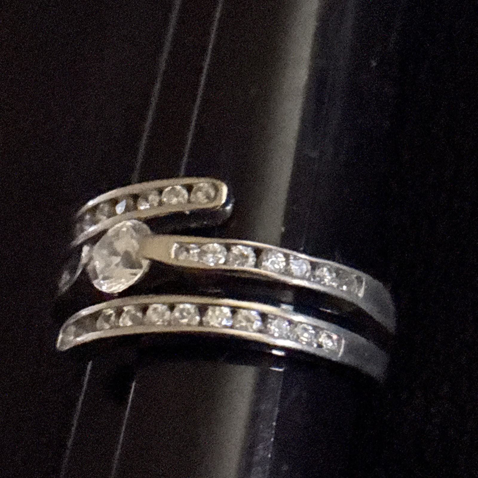 Sterling DBJ Crystal Cocktail Ring Signed Size 8.25