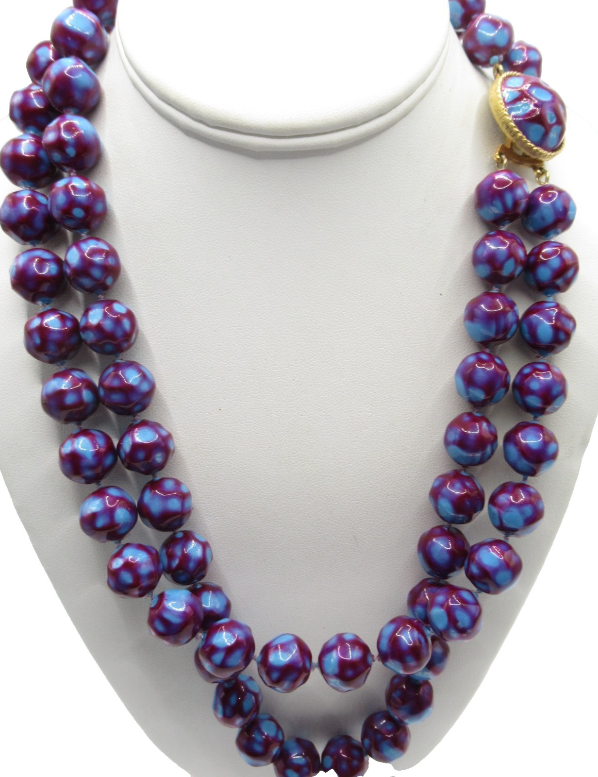 Purple and Blue Plastic Beaded Necklace Vintage Double Strand MCM