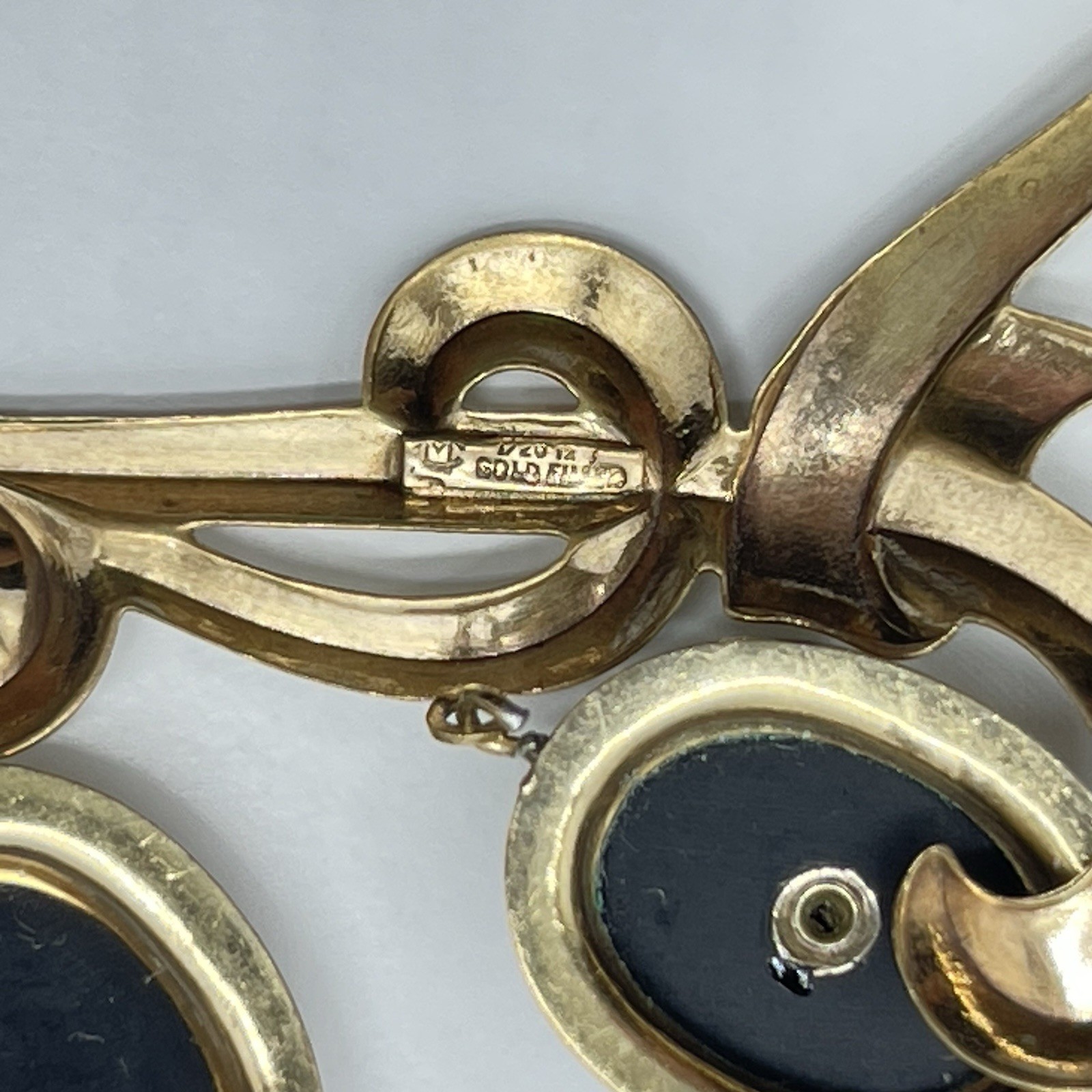 Vtg. CM 1/20 12KT GF Jewelry Set Necklace, Bracelet & Earrings Black Glass -MC