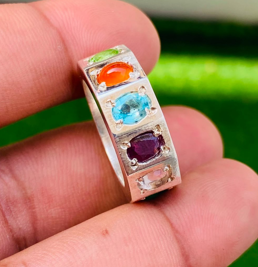 Original Multicolor Ring: Opal, Emerald, Ruby, Agate, Aqua, Peridot, Feroza