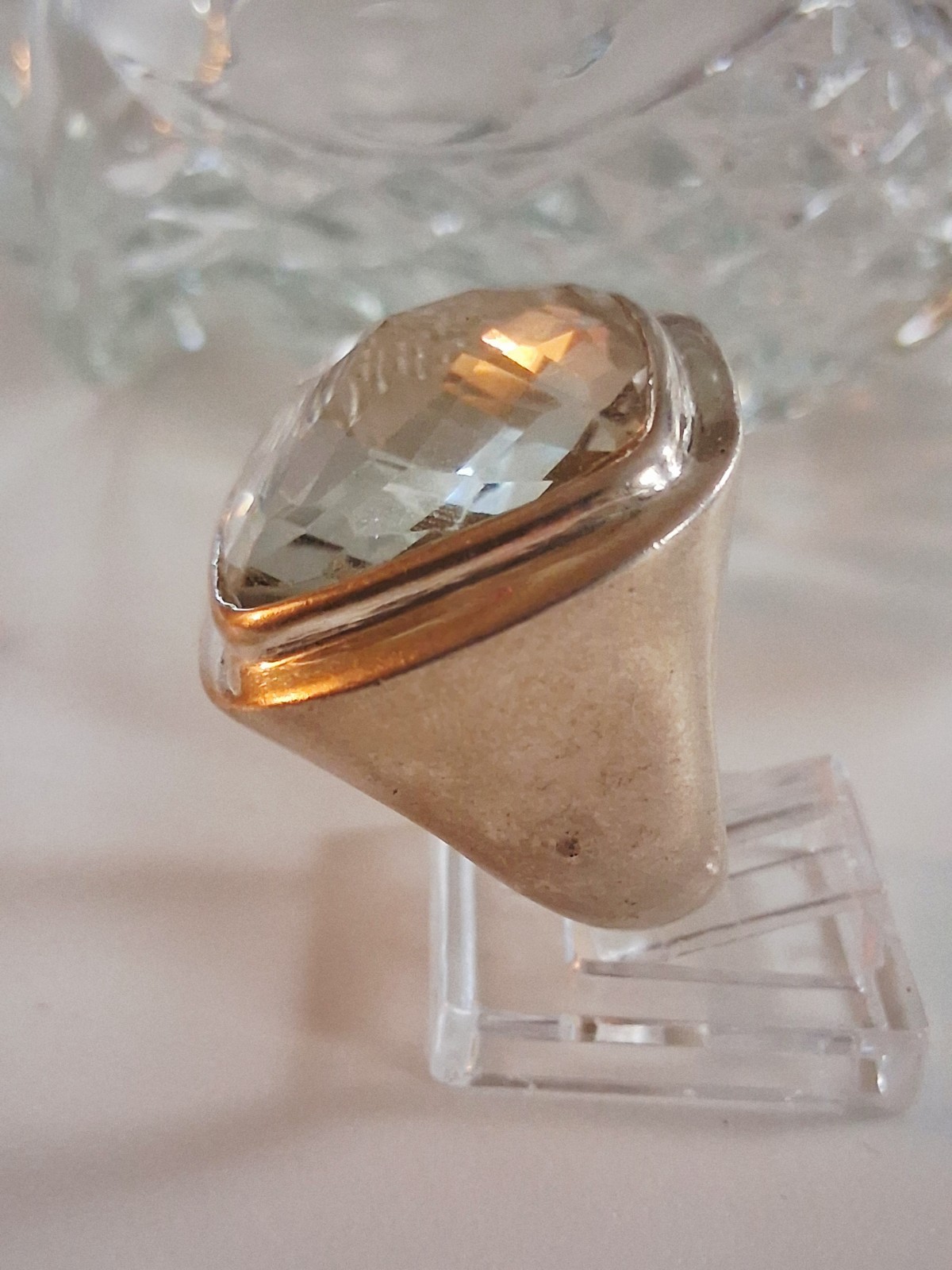 Huge Vintage Rock Crystal Clear Quartz Statement Ring Size 7.5 Sterling Silver