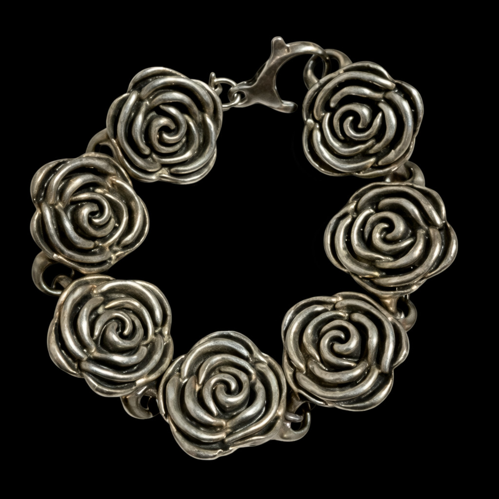Vintage Sterling Silver 925 Women’s Jewelry Bracelet Roses 21.4 gr USA SELLER