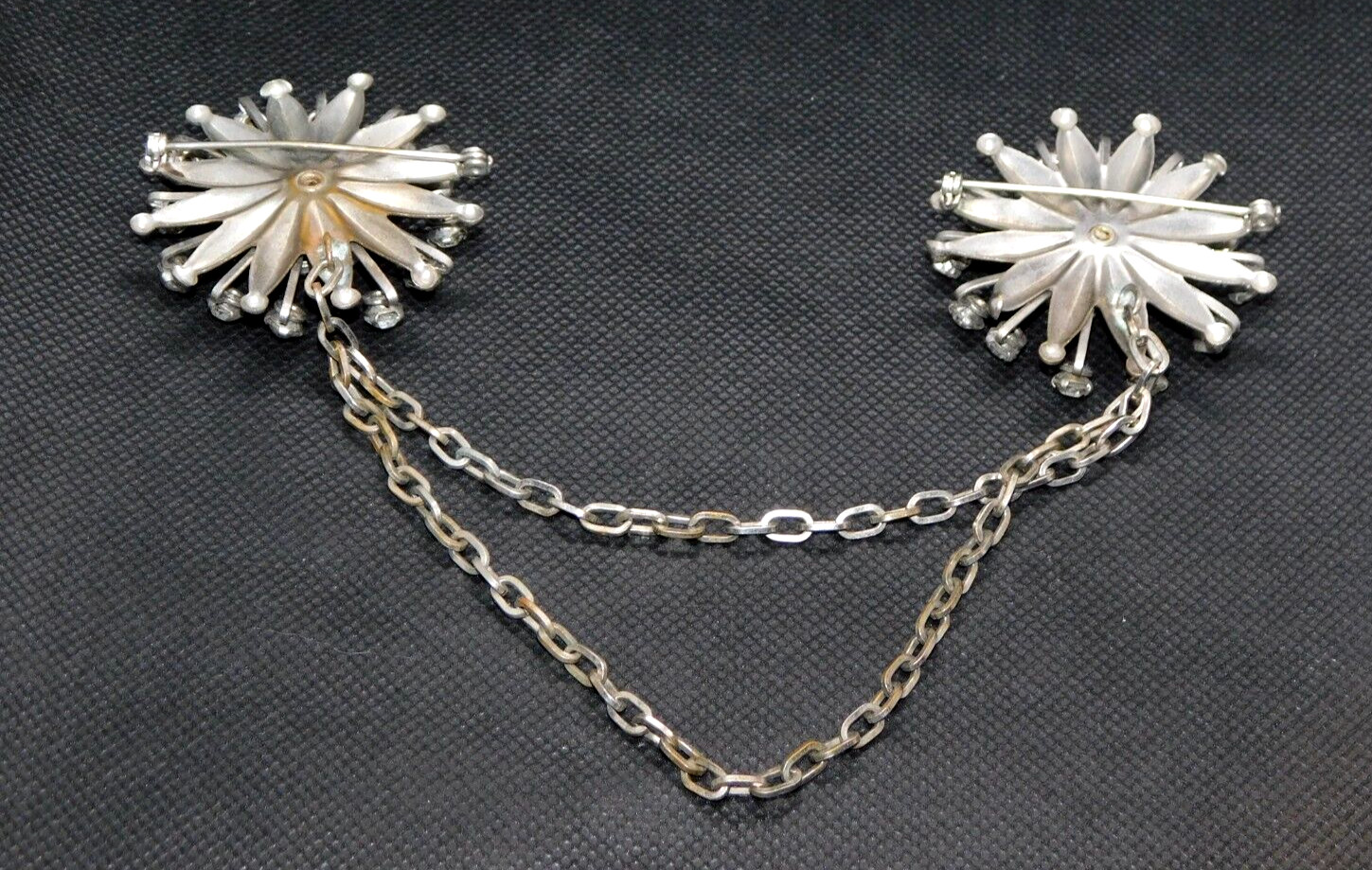 Gothic Style Vintage Scarf Chain Dual Pins White Rhinestone Sunburst Accessories