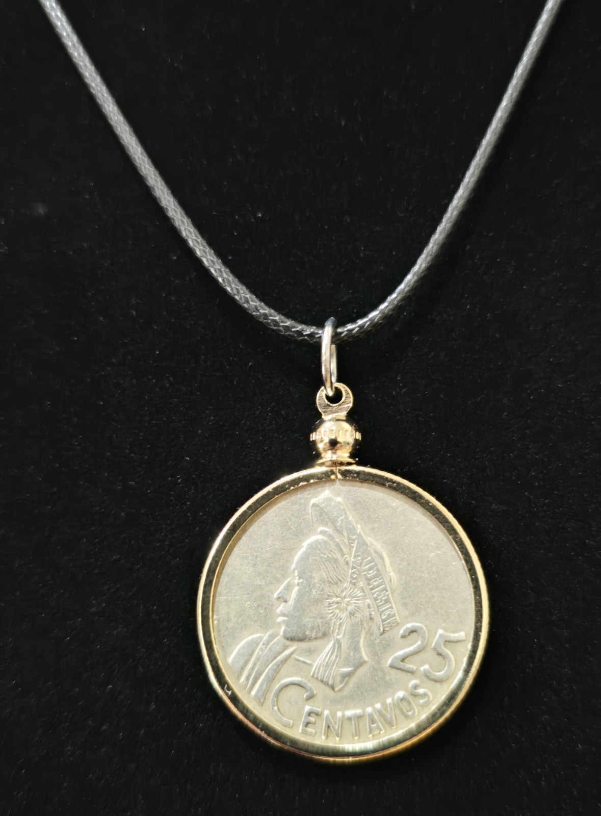 Coin Pendant Necklace Guatemala 1965 with Black Cord Vintage Jewelry Gift
