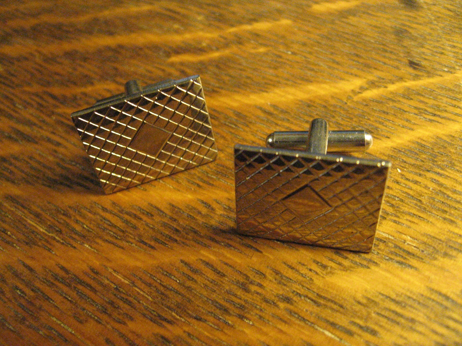 Cufflinks Vintage 1960’s Old Chrome Silver Lozenge Diamond Rectangle Retro Style