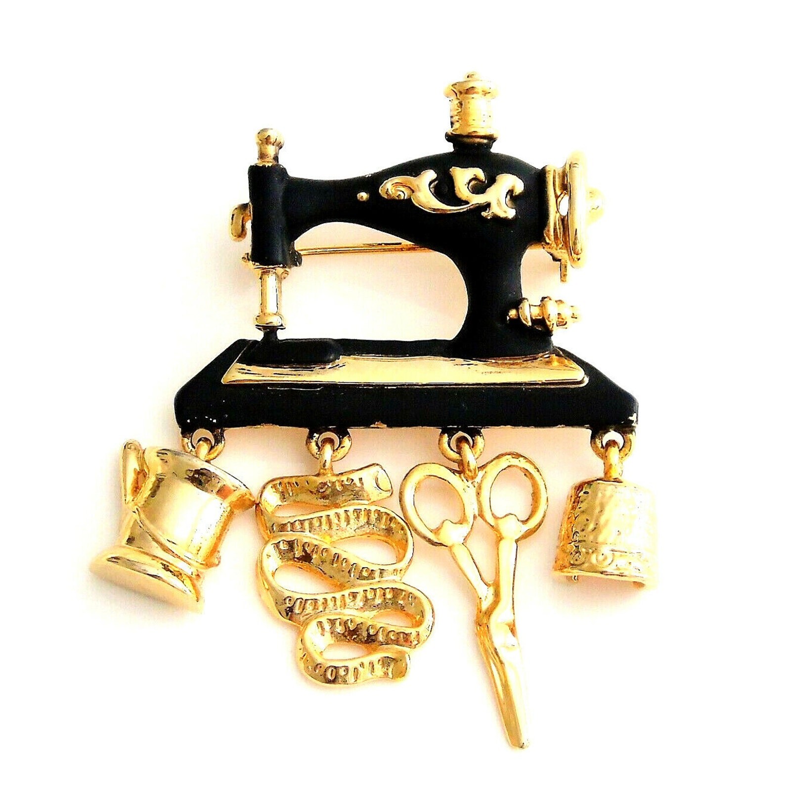 Danecraft Sewing Machine Brooch Pin Scissors Tape Measure Thread Needle Thimble