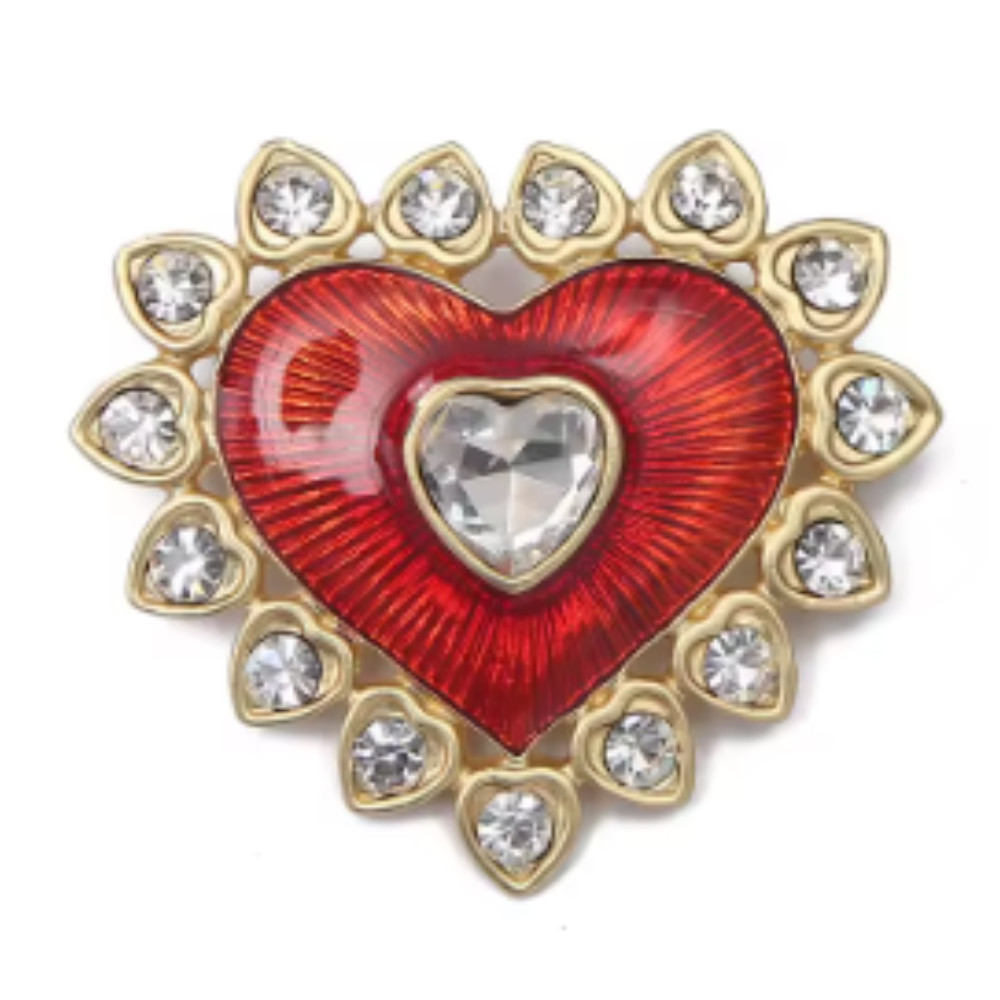 Valentine’s Day Red Rhinestone Crystal Heart Brooch Love Pin Women Jewelry Gift