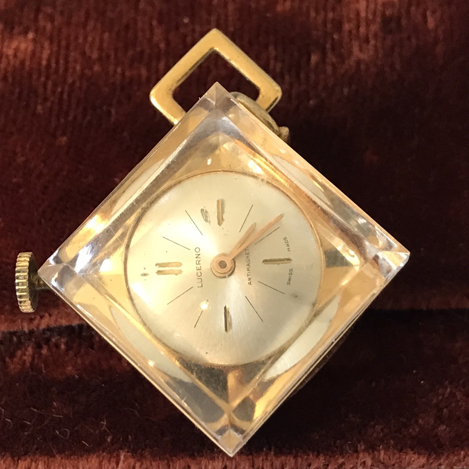 Lucerno Manual 22mm 1 Jewel Crystal Cube Pendant Watch RUNS