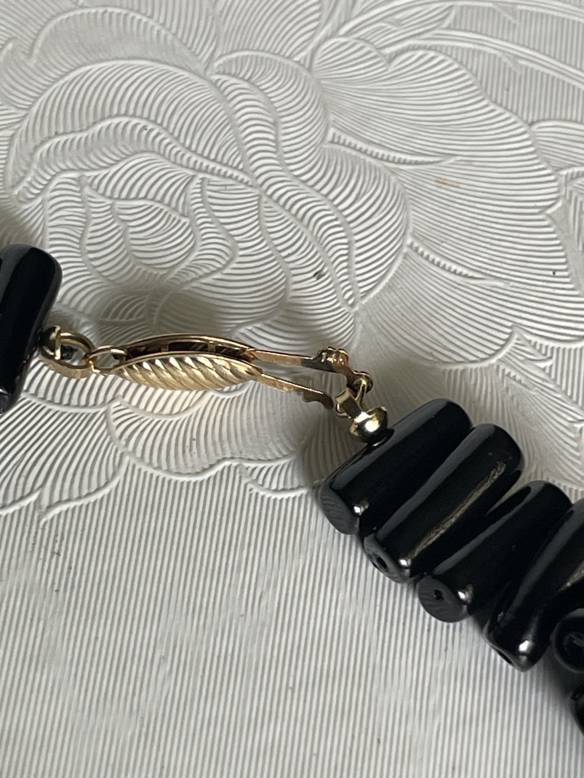 Vintage Black Coral Bead Necklace With 14k Yellow Gold Clasp