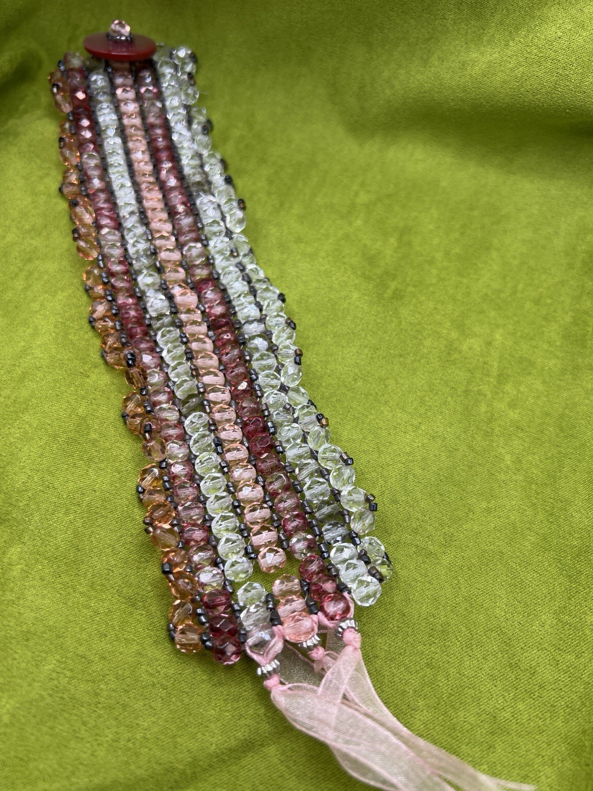 Vintage Multi Strand Acrylic Crystal Wrap Bracelet Pink Cranberry Champagne