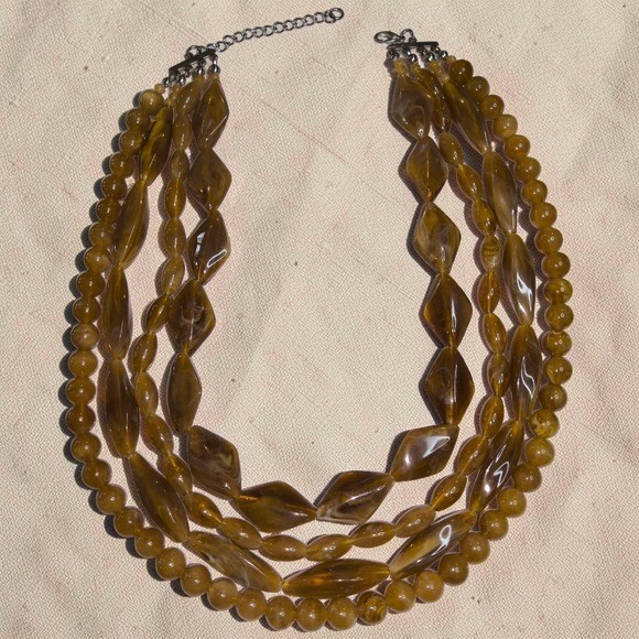 Vintage Style 4 Strand Marbled Honey Lucite Resin Statement Necklace