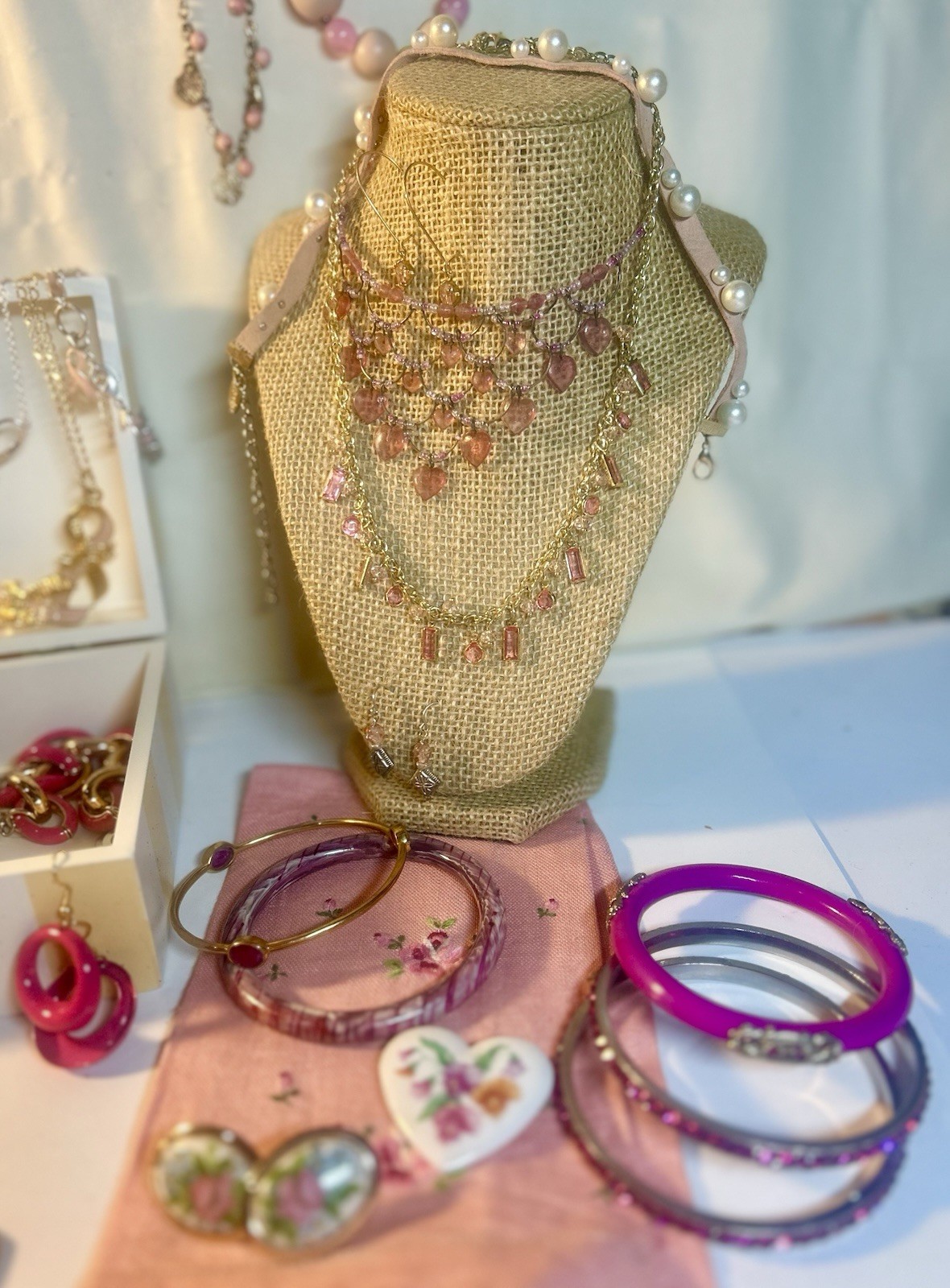 Grandma’s Vintage/Estate PINK Jewelry Lot 80+ Pieces, Some Signed/NWT