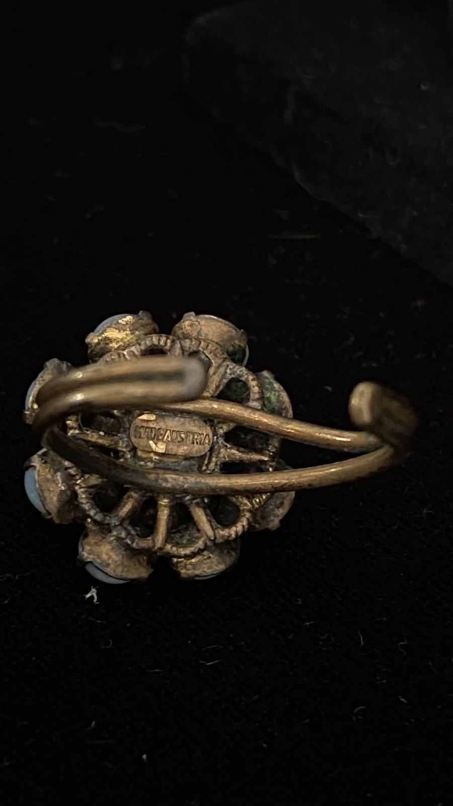 Vintage Austrian Opal Glass Cluster Ring | Mid Century Atomic Cocktail Ring (Rep