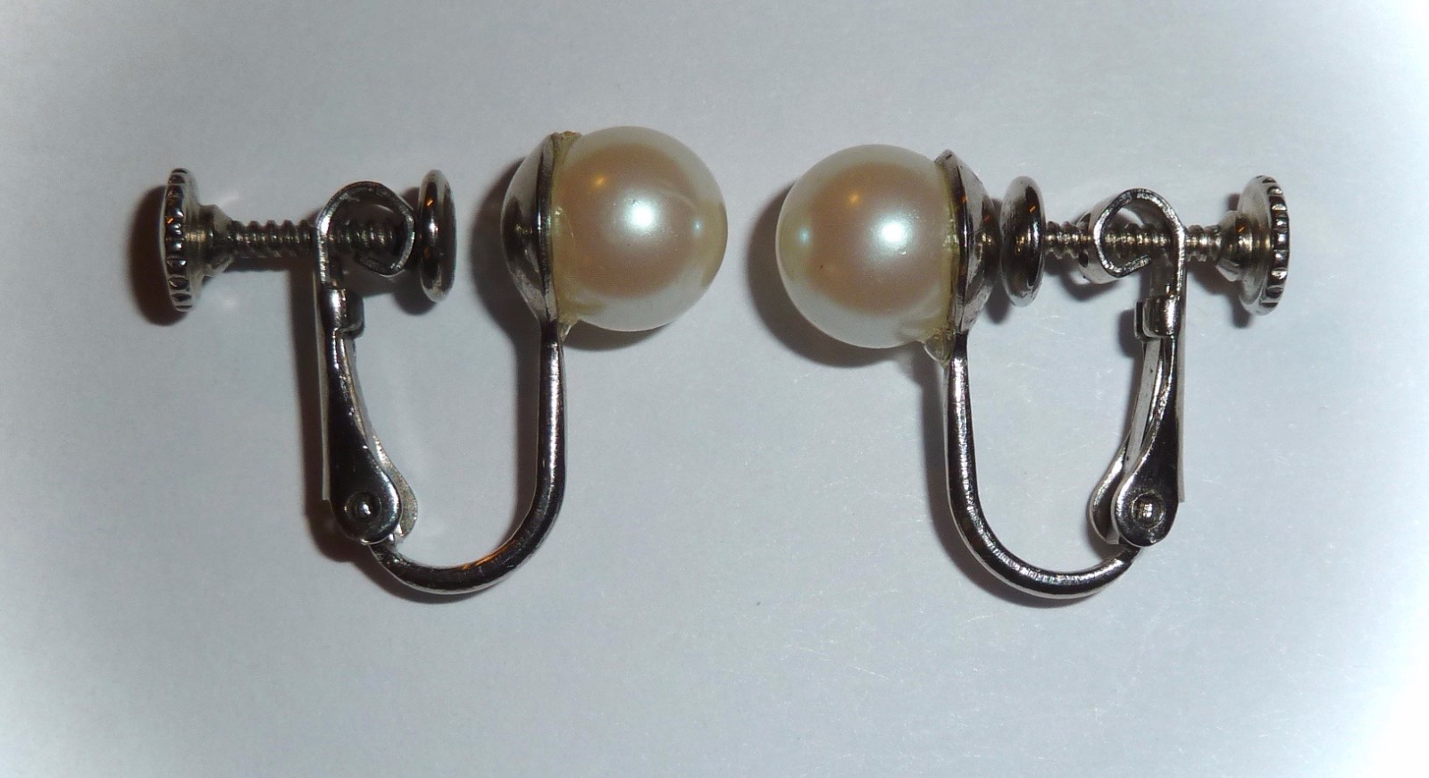 VINTAGE *PATENT #* FAUX-PEARL ADJUSTABLE CLIP-ON EARRINGS